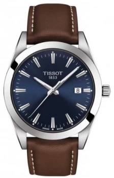 Image of Tissot Gentleman Brown Leather Strap Blue Dial Watch