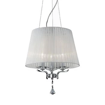 Image of Pegaso 3 Light Multi Arm Ceiling Pendant Chrome, White with Crystals with Organza Shade, E14