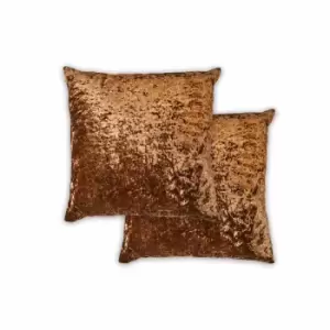 Image of Emma Barclay Crushed Velvet Luxury Cushion (pair) Cover In Brown