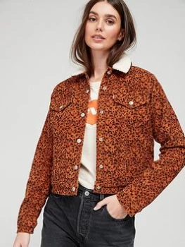 Image of Levis Original Sherpa Leopard Print Trucker Jacket - Brown, Size S, Women