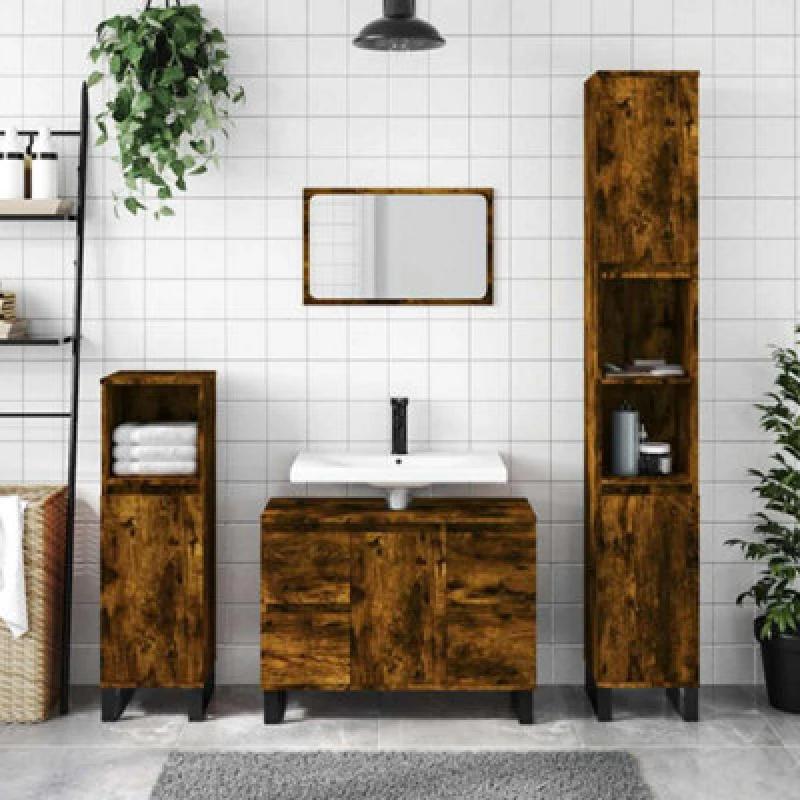 Image of Vidaxl Bathroom Cabinet Smoked Oak 80X33X60 Cm Engineered Wood