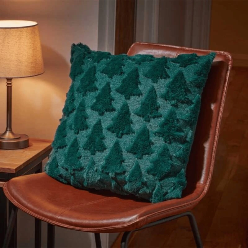 Image of Samuel Alexander 45 X 45Cm Soft Fabric Christmas Tree Chair Cushion In Dark Green