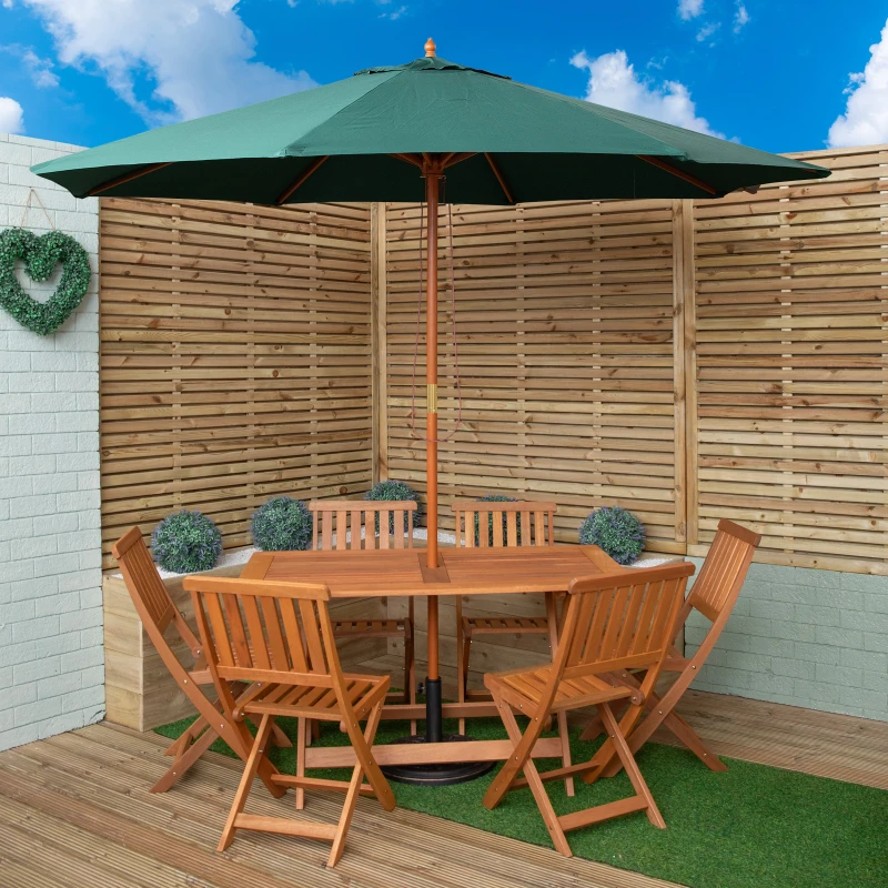 Image of Samuel Alexander Outdoor 6 Person Folding Rectangular Wooden Garden Patio Dining Table Chairs Parasol and Base set SA-WOODSET17