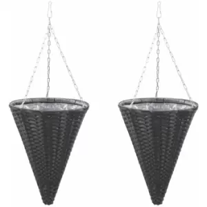 Image of Vidaxl - Hanging Flower Baskets 2 pcs Poly Rattan Black Black