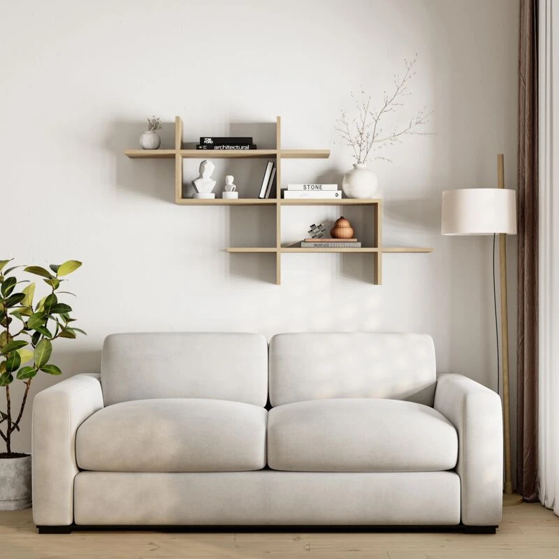 Image of DECORTIE Decortie - Halic Wall Mounted Modern Bookcase Display Unit - Oak - Oak M.KT.01.11041.17