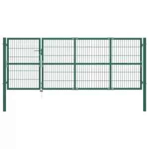 Image of Vidaxl Garden Fence Gate With Posts 350X120 Cm Steel Green
