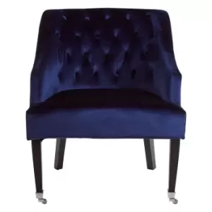 Image of Velvet Button Back Chair with Rubberwood Legs and Caster Feet