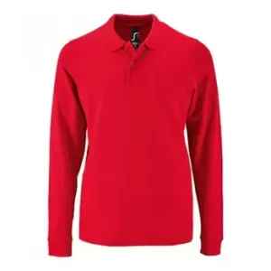 Image of SOLS Mens Perfect Long Sleeve Pique Polo Shirt (M) (Red)