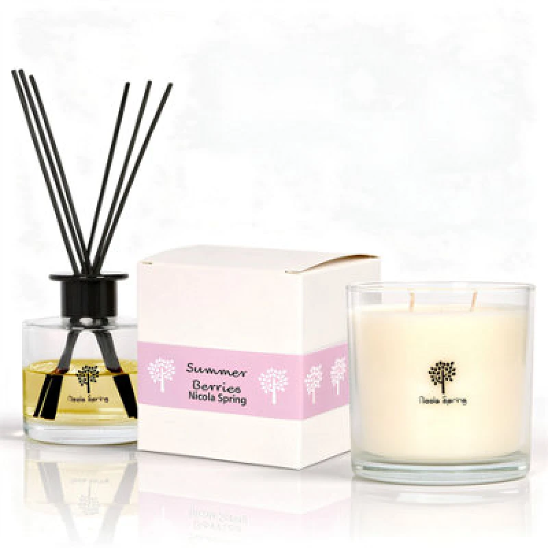 Image of Nicola Spring Candle & Diffuser Set - 400G Summer Berries Soy Wax Jar & 200ml Reed Diffuser - Fruity Fresh Fragrance Double Wick