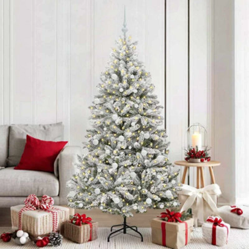 Image of vidaXL Artificial Christmas Tree with White Balls Green and White 180cm PVC and Metal, Green 3395751
