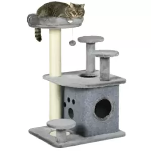 Image of PawHut 92cm Cat Tree for Indoor Cats with Scratching Posts, Cat Tower with House, Bed, Perches, Scratching Mat, Toy, Grey