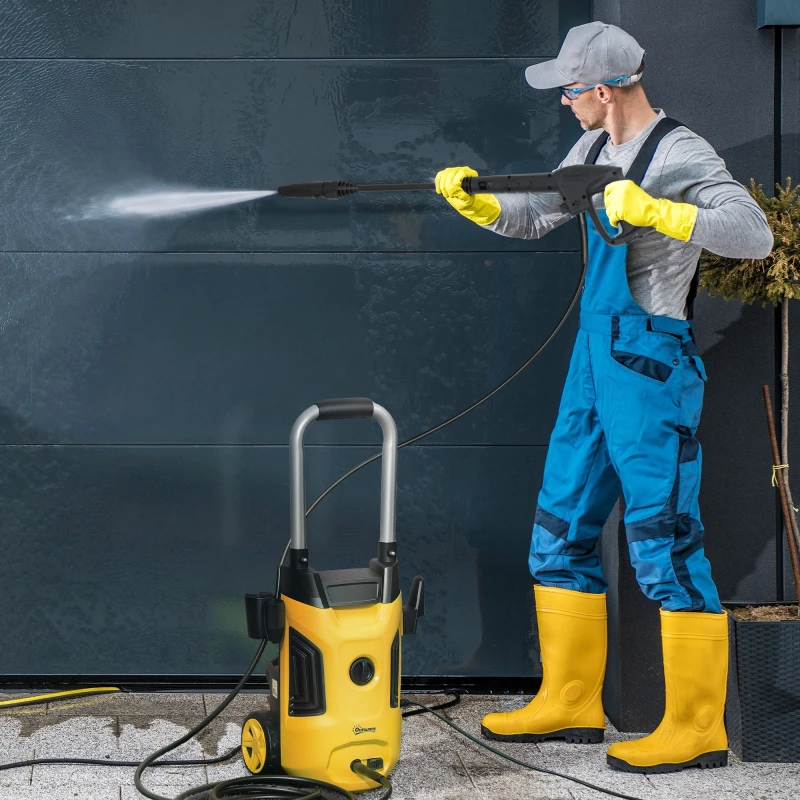 Image of Outsunny 1800W Power Washer 150 Bar Pressure With Adjustable Nozzle - Yellow TJ Hughes 5063603595279