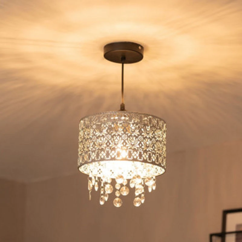 Image of ValueLights Enna Silver Easy Fit Moroccan Pendant Shade With Acrylic Jewel Droplets Silver