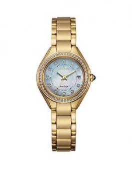 Image of Citizen Ladies Eco Drive Gold Stainless Steel Crystal Bezel Mop Dial Watch
