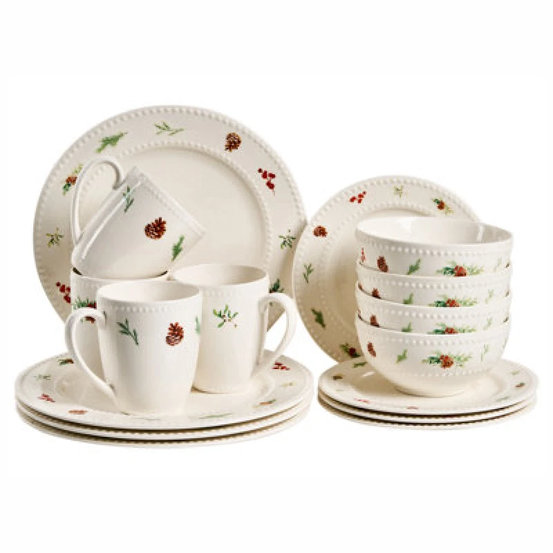Image of Beliani Set Of 16 Dinnerware Marjoram Porcelain White