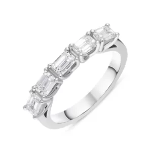 Image of Platinum Diamond Five Stone Emerald Cut Half Eternity Ring