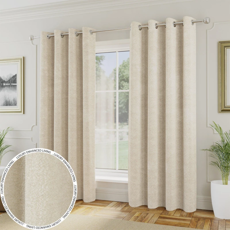 Image of Enhanced Living Enhanced Living 'Royale' Cream Room Darkening Boucle Readymade Curtains Pair Cream