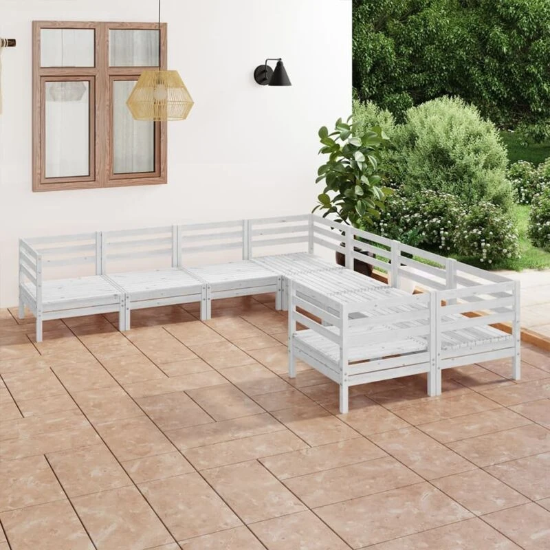 Image of VIDAXL 8 Piece Garden Lounge Set Solid Wood Pine White Vidaxl 8720286690000