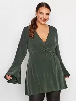 Image of Yours Brillo Wrap Flare Top Green, Size 18, Women