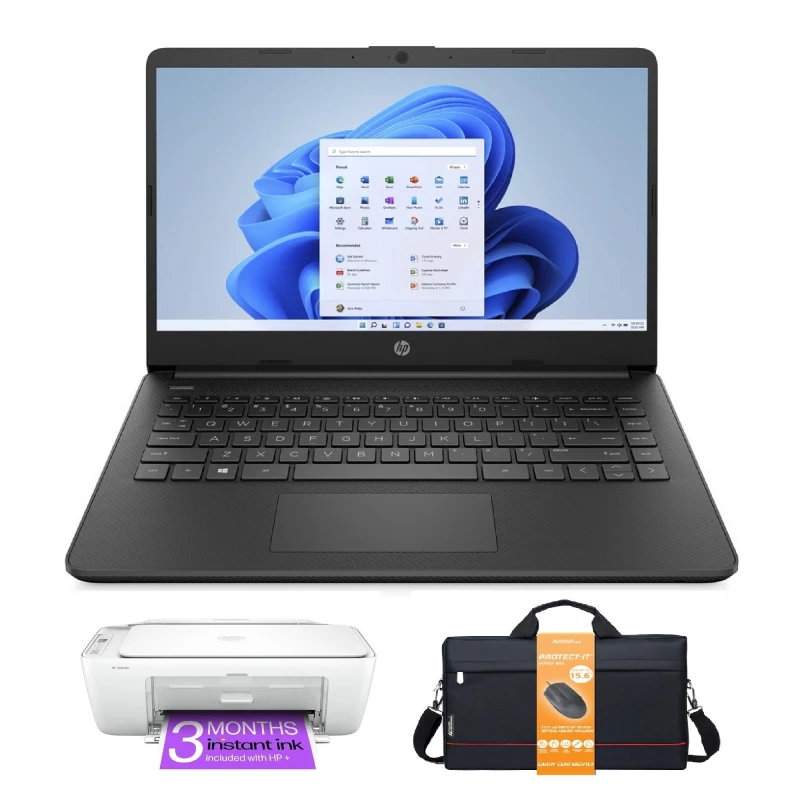 Image of HP 14" 4GB, 128GB, Win 11, Office 365 - HP Bundle Black unisex Print Set
