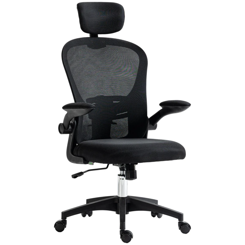 Image of VINSETTO VINSETTO Mesh Chair with Headrest, 4D Lumbar Support, Flip-up Arm, Black One Size Unisex 5063603038356