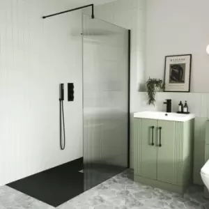 Image of Diamond - Modern 1000mm Fluted Walk In Wet Room Shower Screen Easy Clean 8mm Glass Black - Clear