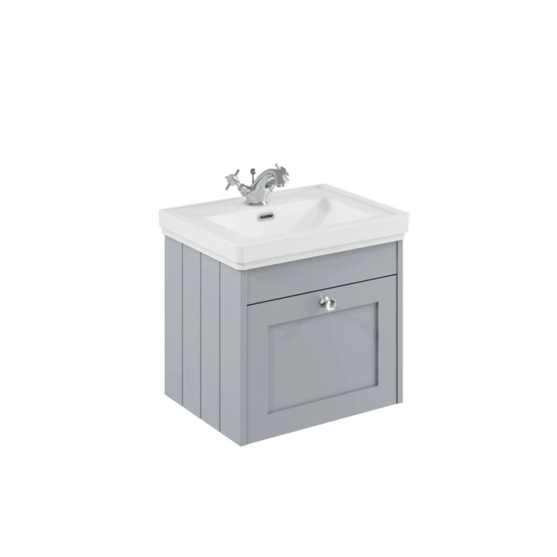 Image of Balterley 500mm Wall Hung 1 Drawer Unit & Classic Basin 1 Tap Hole - Satin Grey Grey Unisex