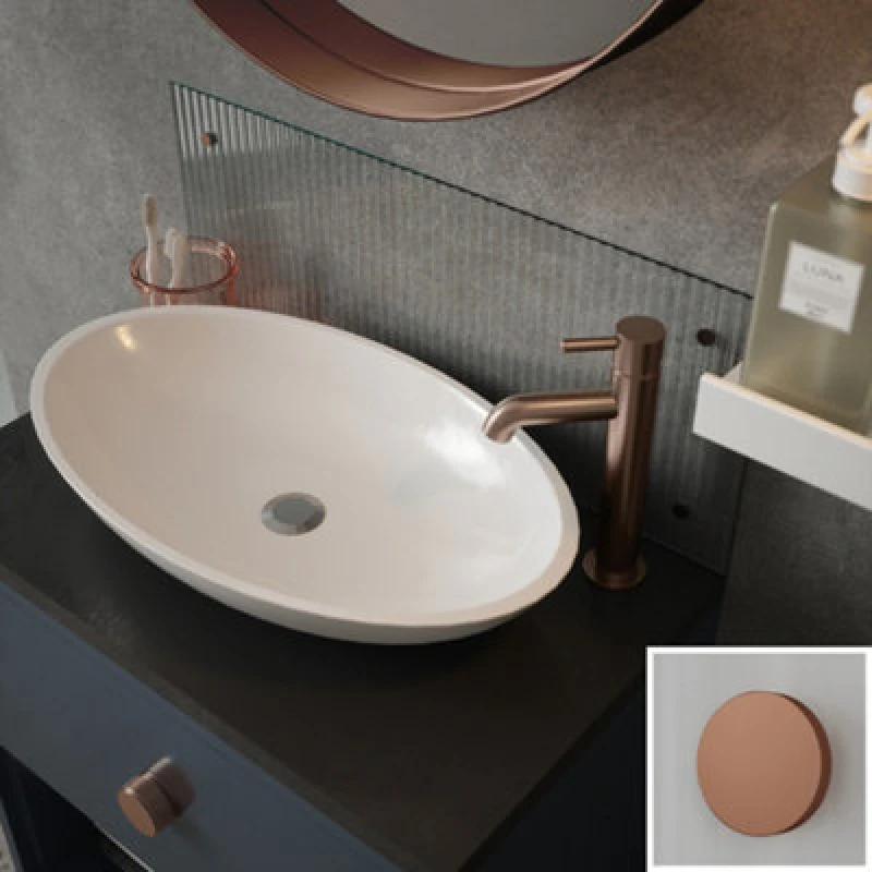 Image of Fluted Glass Pre-Drilled Bathroom Splashback With Brushed Copper Effect Caps (H)25Cm (W)50Cm