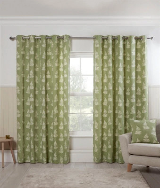 Image of Sundour Esher Fern Leaf Eyelet Curtains Green