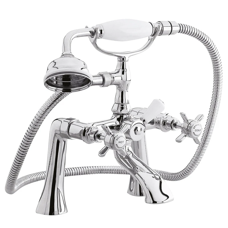 Image of Balterley Traditional Deck Mounted 1 2" Bath Shower Mixer Tap Shower Kit White