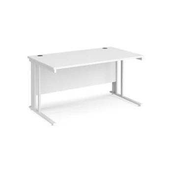 Image of Office Desk 1400mm Rectangular Desk With Cable Managed Leg White Tops With White Frames 800mm Depth Maestro 25
