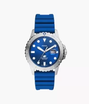Image of Fossil Men Fossil Blue Dive Three-Hand Date Blue Silicone Watch