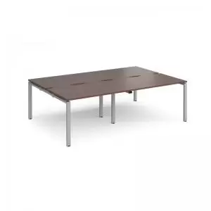 Image of Adapt double back to back desks 2400mm x 1600mm - silver frame, walnut