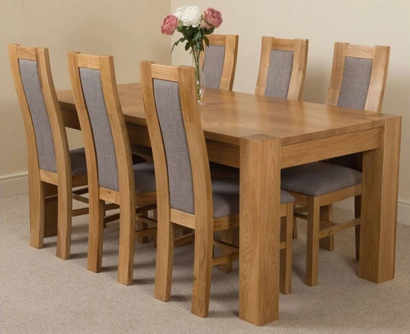 Image of Thats Furniture Kuba 180 x 90cm Chunky Oak Dining Table & 6 Stanford Chairs in Brown Brown Unisex 180 x 90 cm