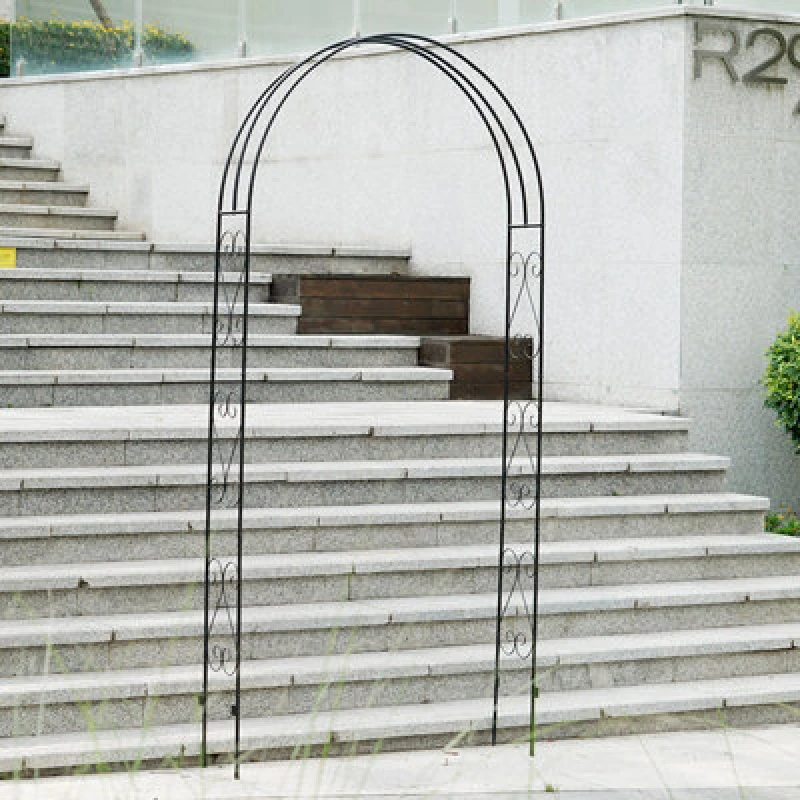 Image of Gr8 Garden Metal Decorative Curly Garden Arch Rose Climbing Plants Archway Path Black unisex