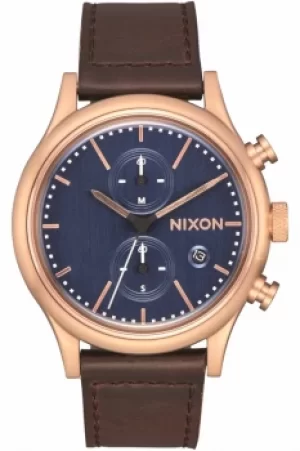 Image of Mens Nixon The Station Chrono Leather Chronograph Watch A1163-2629