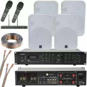 Image of Loops - Wireless Microphone Public Address System 4x White 200W Wall Speakers 800W Amp