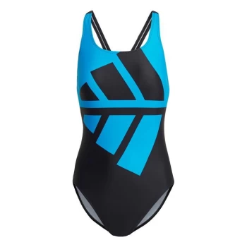 Image of adidas Logo Graphic Swimsuit Womens - Black / Blue Rush