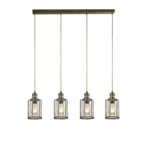 Image of Pipes 4 Light Bar Pendant Antique Brass, Glass Shade, E27
