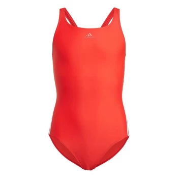 Image of adidas Three Stripe Swimsuit Junior Girls - Vivid red/Wht