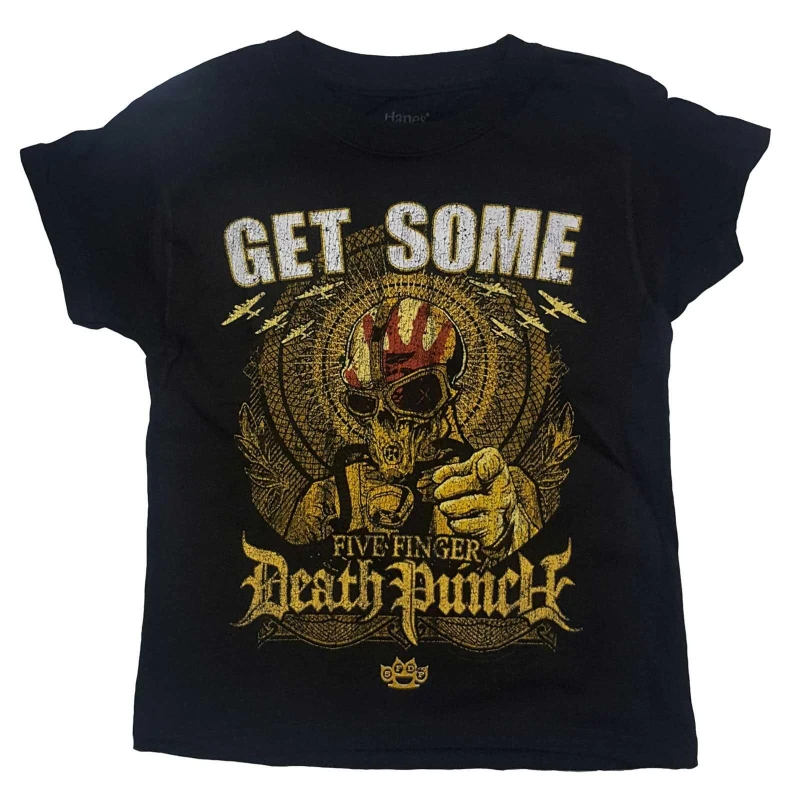 Image of Five Finger Death Punch Get Some Cotton T-Shirt in Black Size: 11-12 Years Black Unisex 11-12 Years