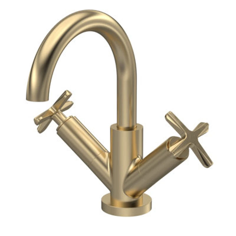 Image of Balterley Mono Basin Mixer Crosshead Tap Push Button Waste Brushed Brass Metallics unisex