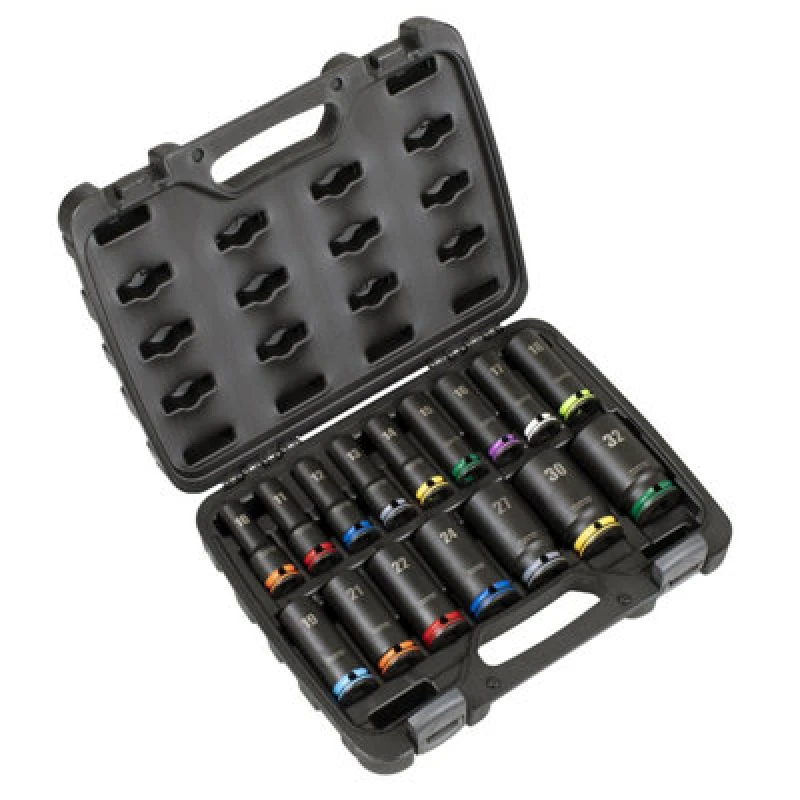 Image of Sealey 16 Piece 1/2" Drive Deep Lock On Impact Socket Set AK58170M Drive: 1/2"