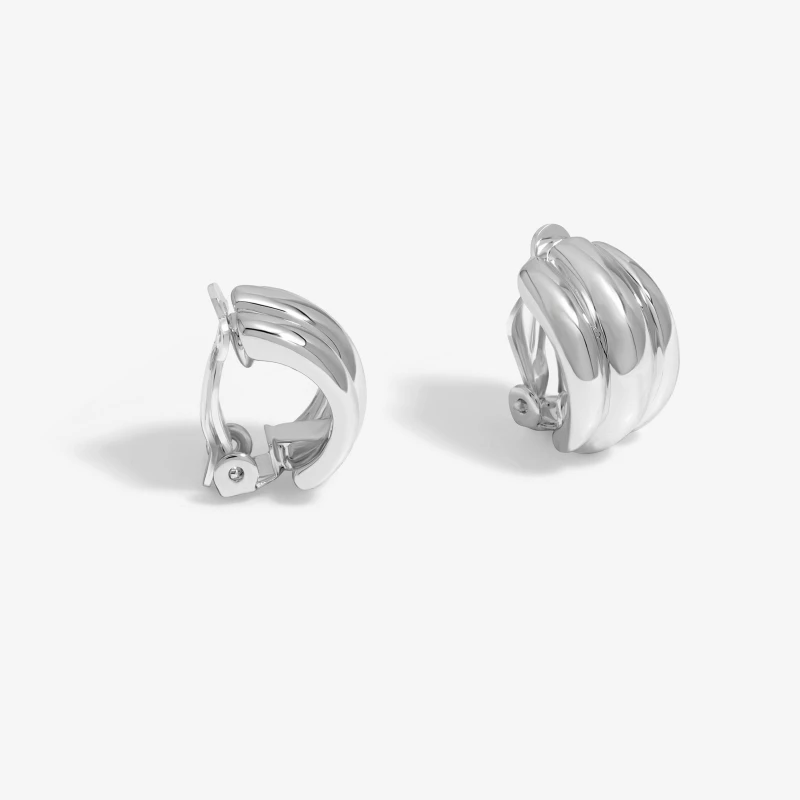 Image of Jon Richard Polished Triple Row Ridged Clip Hoop Earrings Silver female