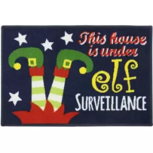 Image of Festive Machine Washable Latex Backed Door Mat 40 x 60cm, Elf Surveillance - JVL