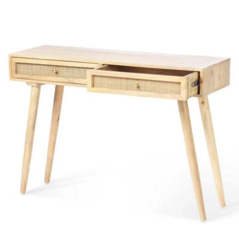 Image of Desser Manhattan Console Table Mango Wood & Cane In Natural With 2 Drawers