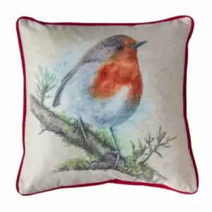 Image of Crossland Grove Robin Watercolour Cushion Red 450x450mm