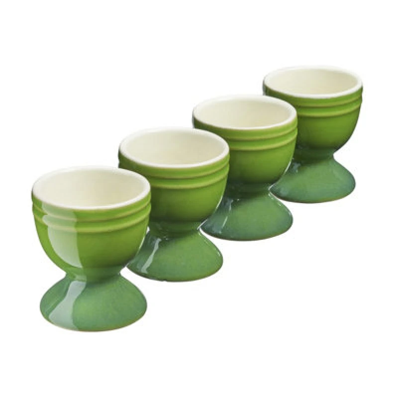 Image of Cooks Professional Set Of 4 Colourful Stoneware Egg Cups - Dishwasher & Microwave Safe - Green