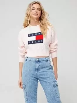 Image of Tommy Jeans Flag Sweater - Pink Size M Women