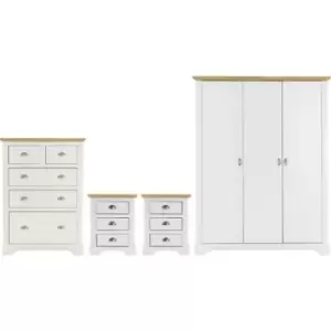 Image of Seconique - Toledo 3 Door Wardrobe Bedroom Set in White and Oak 2 Man Delivery